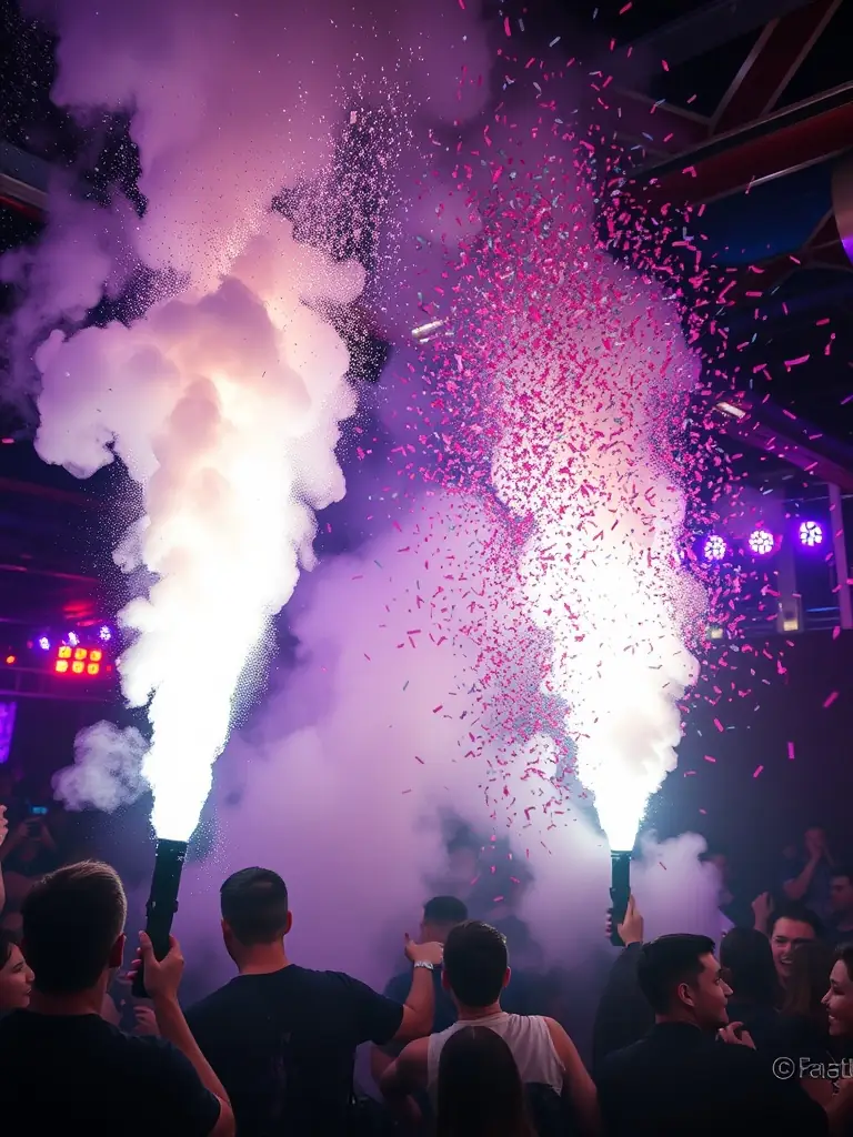 A spectacular display of cold fire, CO2 guns, and confetti guns in action.